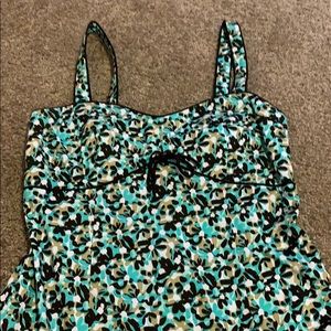 Brown, teal and white dress